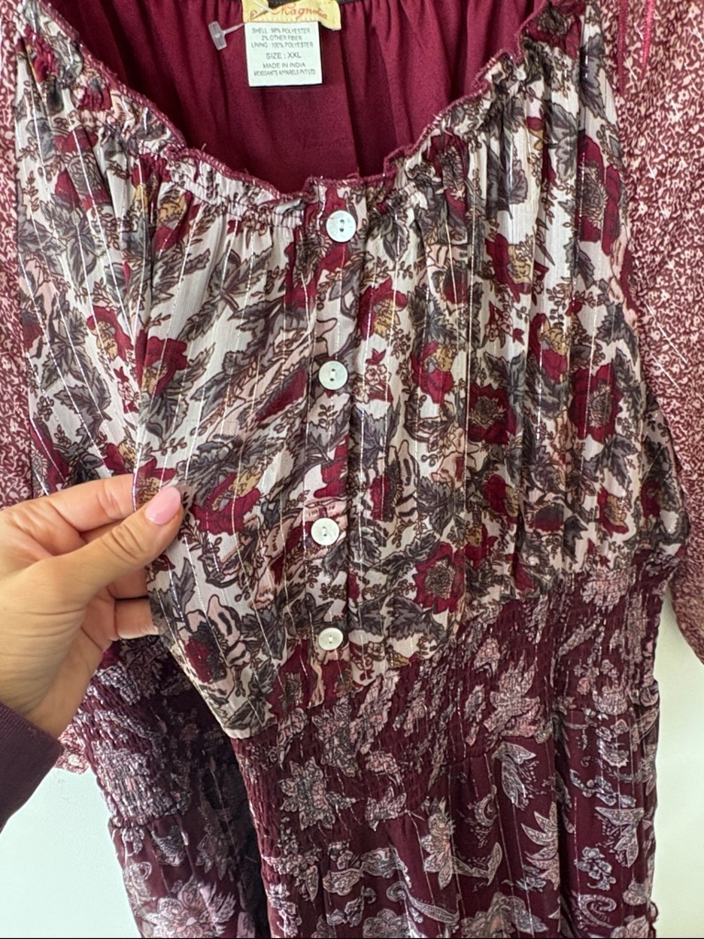 Sweet magnolia Boho Tiered Floral Maxi Dress in Burgundy paisley floral XXL - Picture 3 of 7